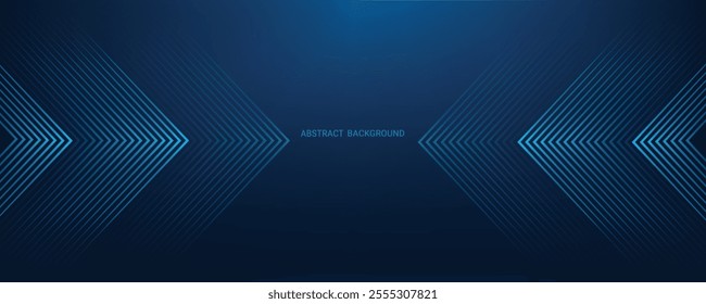 Dark Blue Gradient Abstract Background with Symmetrical Geometric Arrow lines for Technology and Futuristic Concept, Perfect for Websites, Banners, brochure, Covers, Posters, flyer and Web Headers.