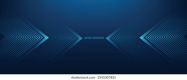 Dark Blue Gradient Abstract Background with Symmetrical Geometric Arrow lines for Technology and Futuristic Concept, Perfect for Websites, Banners, brochure, Covers, Posters, flyer and Web Headers.