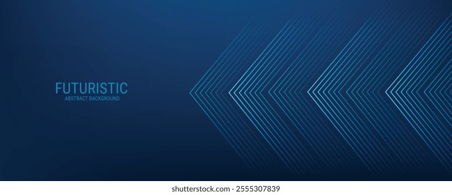 Dark Blue Gradient Abstract Background with Symmetrical Geometric Arrow lines for Technology and Futuristic Concept, Perfect for Websites, Banners, brochure, Covers, Posters, flyer and Web Headers.