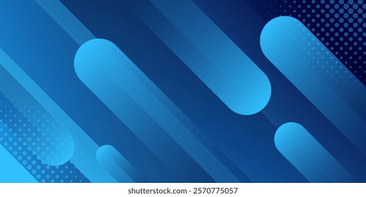 Dark blue gradient abstract dynamic background with halftone. Modern geometric wallpaper. Vector illustration. Suitable for templates, sale banners, events, ads, web and pages