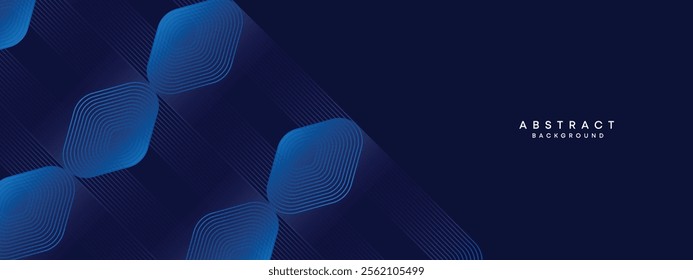 Dark Blue Gradient Abstract Geometric Flowing Lines Background. Abstract Navy Blue Geometric Featuring Line Backdrop with Gradient Shapes for Corporate Presentations, Digital Artwork, Website Design