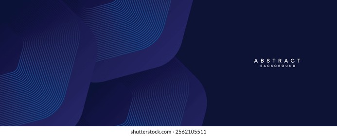 Dark Blue Gradient Abstract Geometric Flowing Lines Background. Abstract Navy Blue Geometric Featuring Line Backdrop with Gradient Shapes for Corporate Presentations, Digital Artwork, Website Design