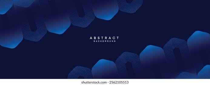 Dark Blue Gradient Abstract Geometric Flowing Lines Background. Abstract Navy Blue Geometric Featuring Line Backdrop with Gradient Shapes for Corporate Presentations, Digital Artwork, Website Design