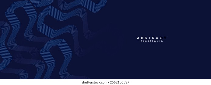 Dark Blue Gradient Abstract Geometric Flowing Lines Background. Abstract Navy Blue Geometric Featuring Line Backdrop with Gradient Shapes for Corporate Presentations, Digital Artwork, Website Design