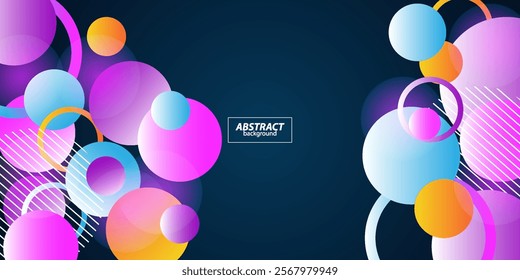 Dark blue gradient background with colorful dynamic circle shape pattern. Abstract template and modern stylish texture background. Vector Eps10