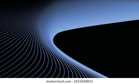 Fundo de gradiente azul escuro com padrão de linha listrada curva para design moderno e elegante
