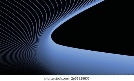 Dark Blue Gradient Background with Curved Striped Line Pattern for Modern and Elegant Design