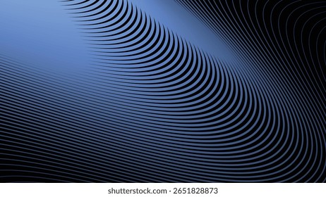 Dark Blue Gradient Background with Curved Striped Line Pattern for Modern and Elegant Design