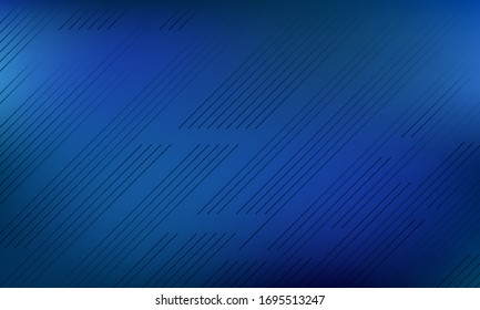 Dark blue gradient blurred background with diagonal parallel lines motion. Indigo blue dark banner digital backdrop vector design. Screensaver techno background with diagonal lines.