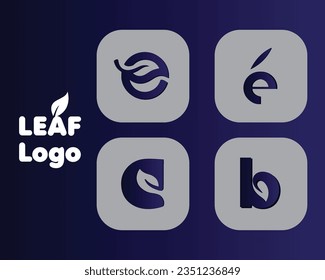 Dark blue gradient color Leaf iconic Logo design with vector template 