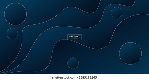 Dark blue gradient geometric business banner design. Creative banner design with wave shape and gold line as template. Simple dark horizontal banner. Vector eps10