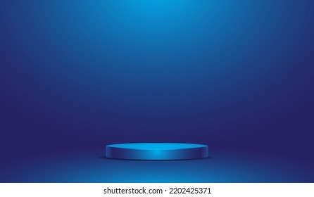 Dark Blue Gradient Podium Product Platform Presentation Empty Blank Interior Studio Background Mockup Template Vector Illustration