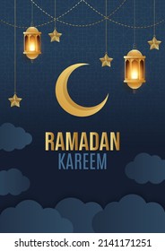 Dark Blue Gradient Ramadan Greeting Card Template Vector