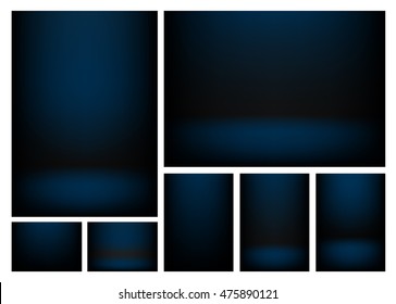 Dark blue gradients for creative project backgrounds or product presentation. Vector backdrop set