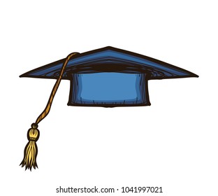 Dark blue graduate cap  isolated on white background. Alumnus hat vector illustration collection in sketch style