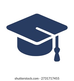 Boné de graduação azul escuro com borla sobre fundo branco educação acadêmica