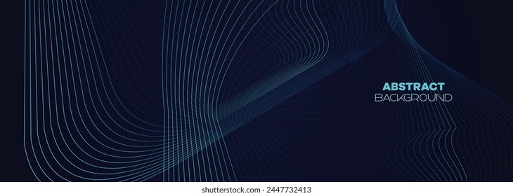 Dark blue, Green abstract banner background with glowing geometric lines. Navy blue gradient shiny lines pattern Futuristic technology web background for Science, cover, website, header, brochure