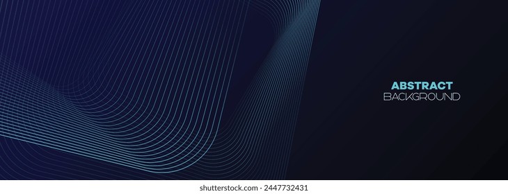 Dark blue, Green abstract banner background with glowing geometric lines. Navy blue gradient shiny lines pattern Futuristic technology web background for Science, cover, website, header, brochure