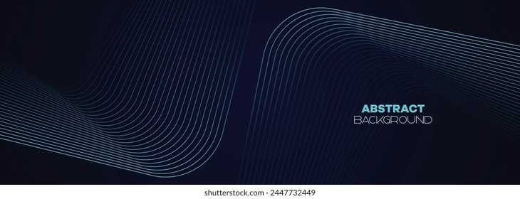 Dunkelblau, grüner abstrakter Banner-Hintergrund mit leuchtenden geometrischen Linien. Marineblauer Gradient glänzende Linien Muster Futuristische Technologie Web Hintergrund für Wissenschaft, Cover, Website, Kopfzeile, Broschüre