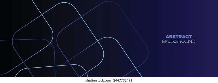 Dunkelblau, grüner abstrakter Banner-Hintergrund mit leuchtenden geometrischen Linien. Marineblauer Gradient glänzende Linien Muster Futuristische Technologie Web Hintergrund für Wissenschaft, Cover, Website, Kopfzeile, Broschüre