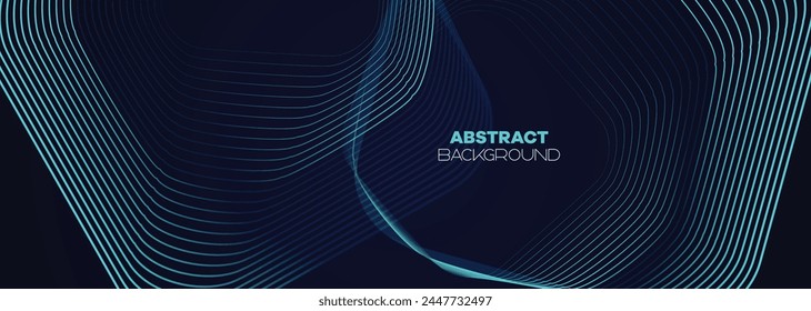 Dark blue, Green abstract banner background with glowing geometric lines. Navy blue gradient shiny lines pattern Futuristic technology web background for Science, cover, website, header, brochure