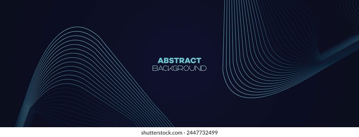 Dark blue, Green abstract banner background with glowing geometric lines. Navy blue gradient shiny lines pattern Futuristic technology web background for Science, cover, website, header, brochure