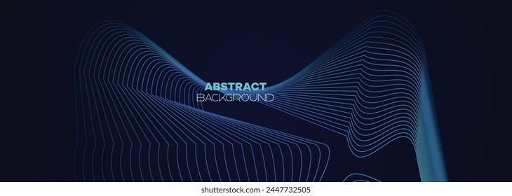 Dark blue, Green abstract banner background with glowing geometric lines. Navy blue gradient shiny lines pattern Futuristic technology web background for Science, cover, website, header, brochure