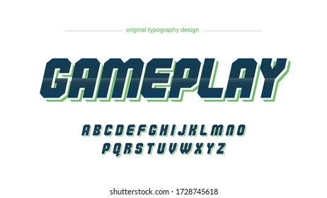 Dark Blue Green Chrome Sports Futuristic ABC Typography Artistic Font Design