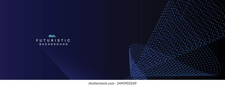 Dark Blue Green Gradient Flowing Dot Waving Particle Geometric Technology Abstract Banner Background. Digital Futuristic Navy Blue Dotted Wave Concept For Science, Music cover, website, header