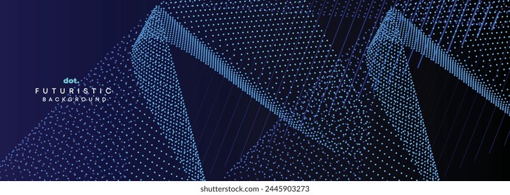 Dark Blue Green Gradient Flowing Dot Waving Particle Geometric Technology Abstract Banner Background. Digital Futuristic Navy Blue Dotted Wave Concept For Science, Music cover, website, header