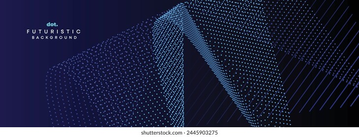 Dark Blue Green Gradient Flowing Dot Waving Particle Geometric Technology Abstract Banner Background. Digital Futuristic Navy Blue Dotted Wave Concept For Science, Music cover, website, header