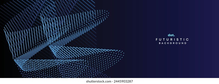 Dark Blue Green Gradient Flowing Dot Waving Particle Geometric Technology Abstract Banner Background. Digital Futuristic Navy Blue Dotted Wave Concept For Science, Music cover, website, header