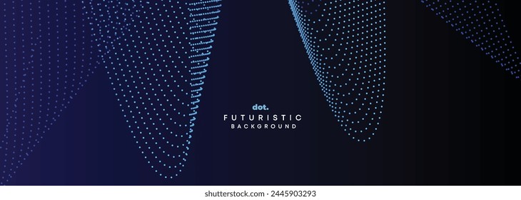 Dark Blue Green Gradient Flowing Dot Waving Particle Geometric Technology Abstract Banner Background. Digital Futuristic Navy Blue Dotted Wave Concept For Science, Music cover, website, header