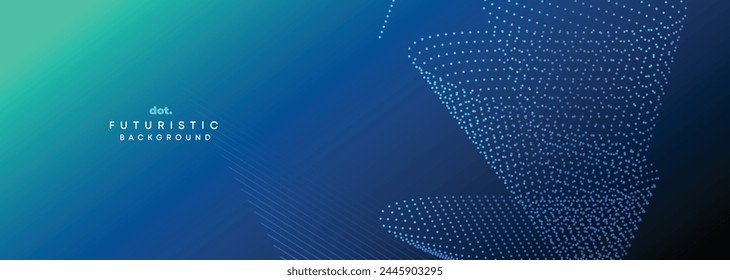 Fondo Abstractas del Anuncio de la Tecnología geométrica de la partícula ondulante del gradiente verde azul oscuro del punto que fluye. Concepto de onda punteada azul marino futurista digital para la Ciencia, cubierta de la música, Sitio web, cabecera