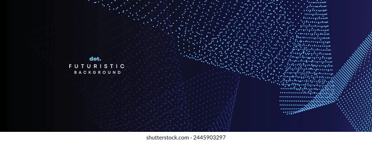 Dark Blue Green Gradient Flowing Dot Waving Particle Geometric Technology Abstract Banner Background. Digital Futuristic Navy Blue Dotted Wave Concept For Science, Music cover, website, header