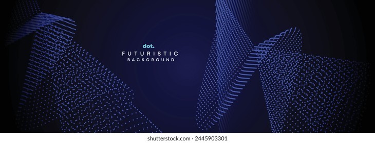 Dark Blue Green Gradient Flowing Dot Waving Particle Geometric Technology Abstract Banner Background. Digital Futuristic Navy Blue Dotted Wave Concept For Science, Music cover, website, header