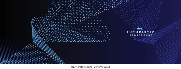 Dark Blue Green Gradient Flowing Dot Waving Particle Geometric Technology Abstract Banner Background. Digital Futuristic Navy Blue Dotted Wave Concept For Science, Music cover, website, header