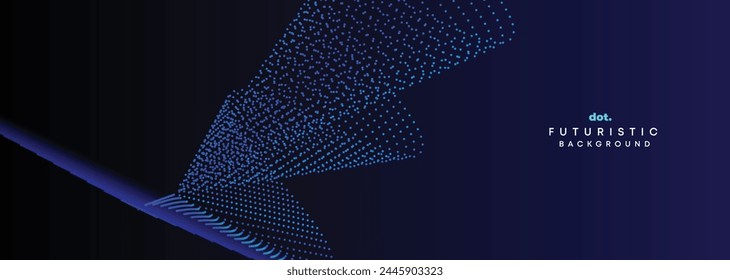 Dark Blue Green Gradient Flowing Dot Waving Particle Geometric Technology Abstract Banner Background. Digital Futuristic Navy Blue Dotted Wave Concept For Science, Music cover, website, header