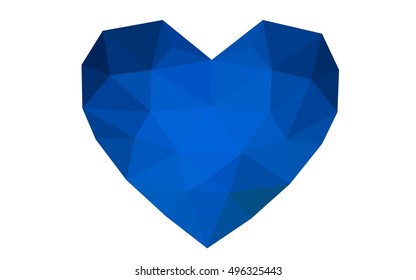 Dark blue, green heart isolated on white background. Geometric rumpled triangular low poly origami style gradient graphic illustration. Vector polygonal design for your business.