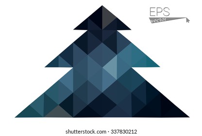 Dark blue, green low poly style christmas tree vector illustration consisting of triangles.Abstract triangular polygonal origami or crystal design of New Years celebration.Isolated on white background
