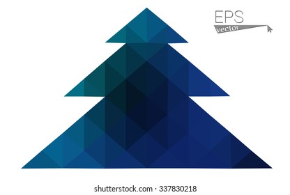 Dark blue, green low poly style christmas tree vector illustration consisting of triangles.Abstract triangular polygonal origami or crystal design of New Years celebration.Isolated on white background