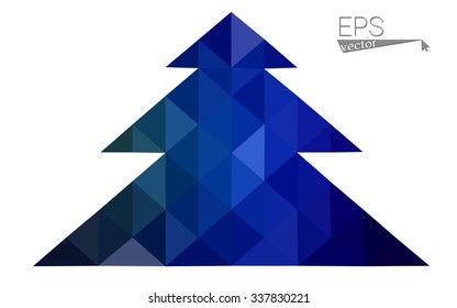 Dark blue, green low poly style christmas tree vector illustration consisting of triangles.Abstract triangular polygonal origami or crystal design of New Years celebration.Isolated on white background