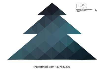 Dark blue, green low poly style christmas tree vector illustration consisting of triangles.Abstract triangular polygonal origami or crystal design of New Years celebration.Isolated on white background