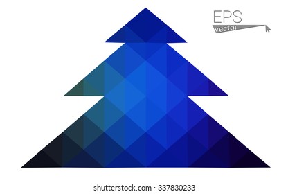 Dark blue, green low poly style christmas tree vector illustration consisting of triangles.Abstract triangular polygonal origami or crystal design of New Years celebration.Isolated on white background