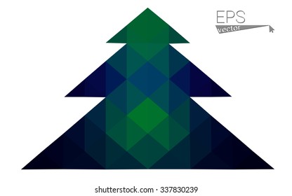 Dark blue, green low poly style christmas tree vector illustration consisting of triangles.Abstract triangular polygonal origami or crystal design of New Years celebration.Isolated on white background Dark blue, green low poly style christmas tree vector illustration consisting of triangles.Abstract triangular polygonal origami or crystal design of New Years celebration.Isolated on white background