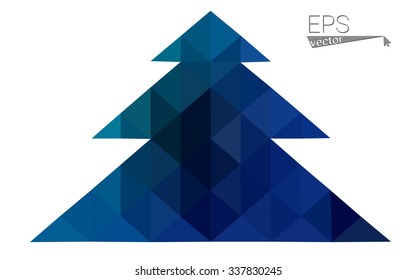 Dark blue, green low poly style christmas tree vector illustration consisting of triangles.Abstract triangular polygonal origami or crystal design of New Years celebration.Isolated on white background