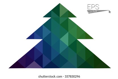 Dark blue, green low poly style christmas tree vector illustration consisting of triangles.Abstract triangular polygonal origami or crystal design of New Years celebration.Isolated on white background