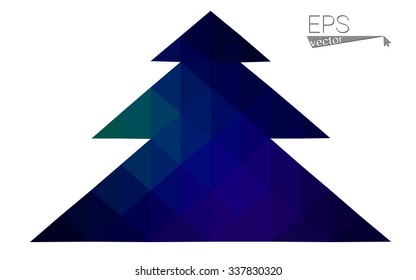 Dark blue, green low poly style christmas tree vector illustration consisting of triangles.Abstract triangular polygonal origami or crystal design of New Years celebration.Isolated on white background