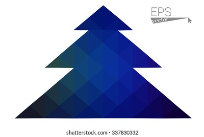 Dark blue, green low poly style christmas tree vector illustration consisting of triangles.Abstract triangular polygonal origami or crystal design of New Years celebration.Isolated on white background