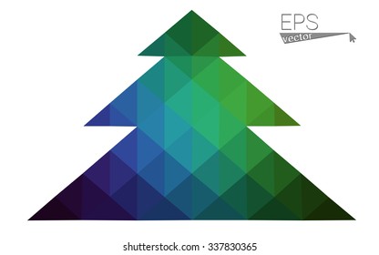 Dark blue, green low poly style christmas tree vector illustration consisting of triangles.Abstract triangular polygonal origami or crystal design of New Years celebration.Isolated on white background